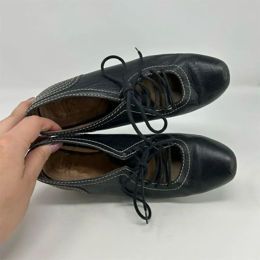 John Fluevog Women's Black Leather Lace-Up Heels Size 6.5 Formal Shoes Dressy